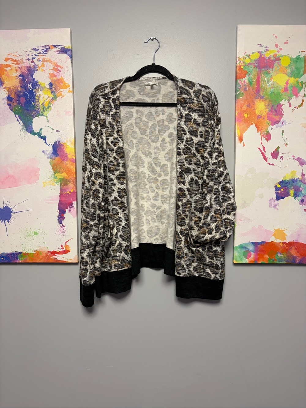 Leopard-Print Open Front Cardigan - Black/Cream